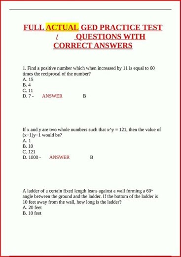 Full Actual Ged Practice Test Questions With Correct Answers video