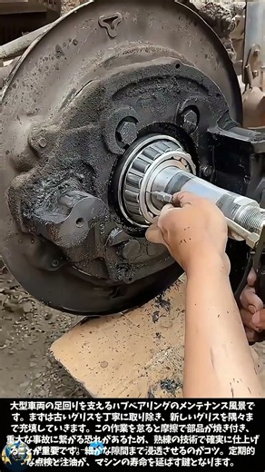 大型車両のハブベアリングにグリスを充填するプロのメンテナンス工程 #worker #process #farming #installation #satisfying