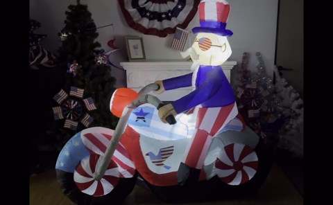 winemana 6 FT Long Patriotic Independence Day Inflatable Uncle Sam, 4th of July Blowup Uncle Sam on Motorcycle, Outdoor Inflatables with LED Lights for Yard Garden Lawn Memorial Day Decor