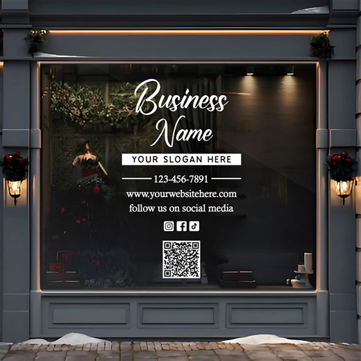 Custom Vinyl Business Window Decal, Your Business Name & QR Code Storefront Sign, Storefront Vinyl Lettering, 6 Year Rating - Etsy