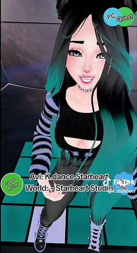 My latest public avatar features an interactive dancefloor that reacts to your steps (as well as anyone who has permission to interact with your contacts). #vrchat #public #new #dancefloor #avatar #world #dancing #Green #good #optimized #quest #questcompatible #vrc #vr #virtualreailty #FBT #fullbody #fyp #fypシ #foryou #avatarcreator #avatarcreation #foryoupage #newavatar #femaleavatar