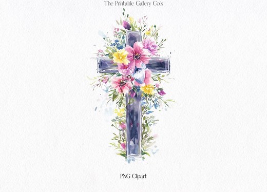 Purple Floral Cross Clipart Watercolor Garden Flower Cross PNG Shabby Chic Christian Faith Easter Baptism Clip Art Design Digital Download - Etsy