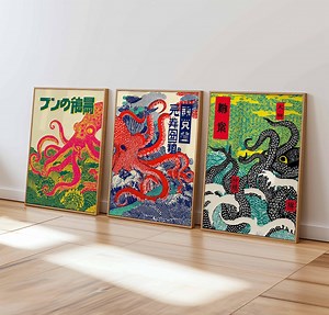 Japanese Octopus Art Print Set of 3 | Retro Octopus Posters | Vintage Japan Wall Art | Tentacle Marine Decor | Ukiyo-e Style Prints - Etsy UK