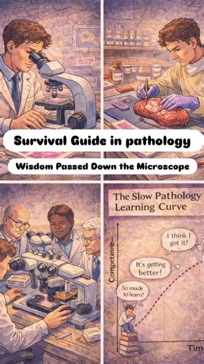 PathoLOLgy on Instagram: "Survival Guide in pathology- wisdom passed down the microscope 1. Read the history. Always. ( Even if it says “?”) 2. Describe before you diagnose. Words save you more than confidence ✍️ 3. Margins are sacred. Ink them like your life depends on it 🎨 4. When in doubt, take deeper levels. The answer likes to hide 🔬 5. Don’t order IHCs blindly. But also… don’t miss the obvious 6. Frozen section is an opinion, not a promise. Choose words carefully 😬 7. Never trust a sing