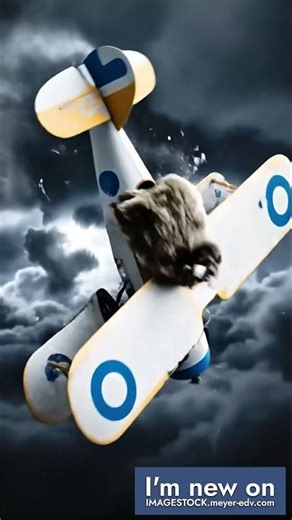 Crazy Animal Biplane Sheep Flying Storm Clouds
