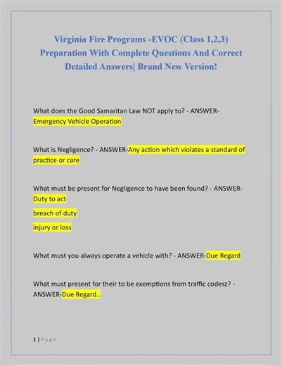 Virginia Fire Programs EVOC Class 1,2,3 Preparation With Complete Questions And Correct Detailed An