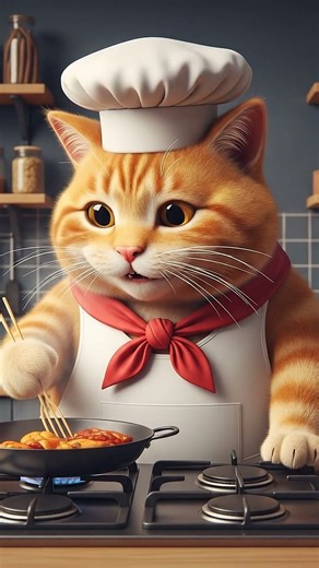 Meet our little chef kitty — cooking something yummy! 😋🐾