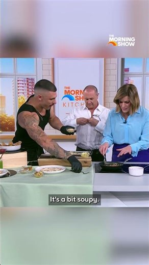 Host removes clothes during cooking segment
