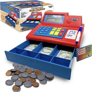 Dr. STEM: Solar-Powered Cash Register - Red - 68pc Store & Shopping Roleplay Toy, Working Math Calculator, Sounds, Play Money & Debit Card, Kids 3+ - Walmart.com