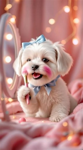 Cute Little Puppy 🐶 dog Maltese makeup 💄 for dinner ￼￼#asmrsounds #2025 #cuteanimals #puppy #ai