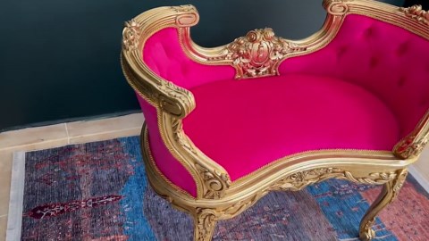 Handmade French Country Bench: Carved Wood, Tufted Upholstery, Gold & Silver Leaf - Etsy