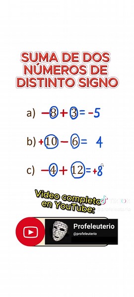 Suma de Números de Diferente Signo en Matemáticas