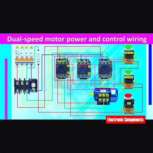 Dual-Speed Motor Control Wiring | Main & Secondary Circuit Diagram Explained #fblifestyle | 𝐄𝐥𝐞𝐜𝐭𝐫𝐨𝐧𝐢𝐜 𝐂𝐨𝐦𝐩𝐨𝐧𝐞𝐧𝐭𝐬