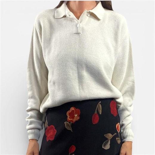 Vintage LL Bean Neutral Cream Ribbed Henley Collar Sweater Sz M - Etsy