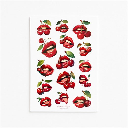 Cherry Lips Sticker Sheet Red Lip Art Pop Art Kiss Cute Planner Scrapbook - Etsy