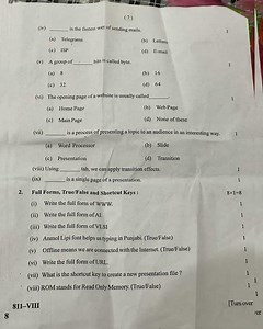 Class 8 computer science paper #trending #pseb