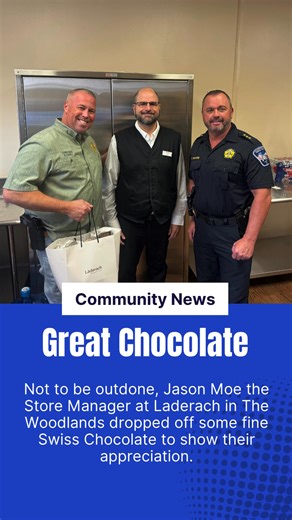 Constable Ryan Gable and his wife Heather wanted to make sure his deputies & detectives knew how much he appreciated the job they do, so he invited Chef Austin Simmons out to prepare hamburgers for their lunch today. Also, Jason Moe the store manager at Laderach stopped by to drop off some fine Swiss Chocolate from The Woodlands store. It's not everyday that the deputies & detectives get to sit down and enjoy a meal with the staff and Constable. #mcco3 #deputyappreciation #thinbluelinefamily | C