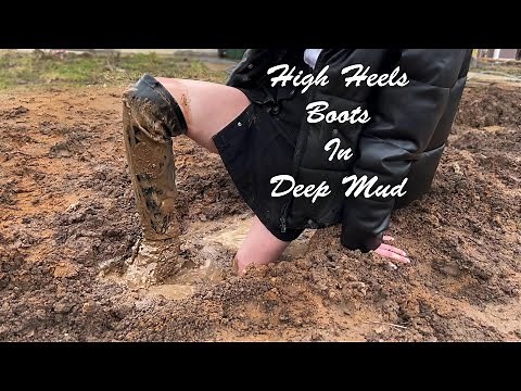 High heels boots stuck in mud, muddy high heels boots, muddy boots, abused high heels boots (# 1234)