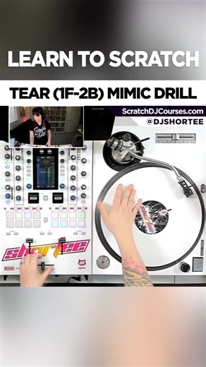 Wanna practice scratching with me? Let's rock this 1-minute TEAR practice routine together! 😻 🎼 This is a 2-BAR Q&A MIMIC DRILL — I scratch for 2 bars & then you copy me for 2 bars. Easy peasy! ♾️ Loop this video for a few rounds to master the 1F-2B Tear rhythms & combos in this mini practice sesh! 🥁 Beat: