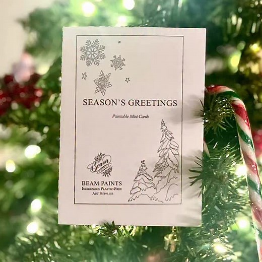 They’re finally ready! Holiday Paintable 5”x3.5” notecards with 7 festive designs come with all the watercolor paint to complete the cards and more and matching kraft envelopes. Letterpress printed on Fabriano paper on a Heidelberg windmill press, in our workshop in M’Chigeeng First Nation #beampaints #watercolor #plasticfree #artsupplies #letterpress | Beam Paints