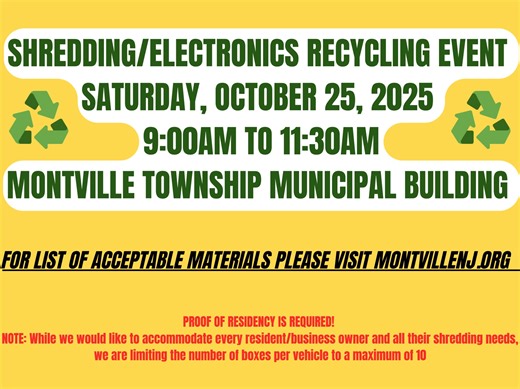 Reminder! Our shredding/electronic recycling event is this Saturday October 25th from 9am-11:30am at 195 Changebridge Rd. Please see the list of acceptable materials at Montvillenj.org | Montville Township, NJ