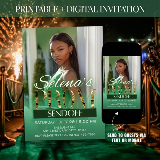 Green Prom Send off Invitation, Printable Prom Flyer Template, Glam Prom Party Digital Invite, DIY Graduation Prom Queen Animated Ecard - Etsy