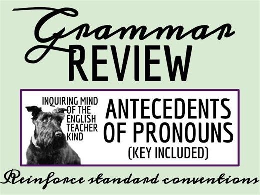 Grammar Practice Worksheet on Identifying Antecedents of Pronouns