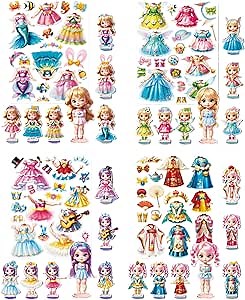 Magnetic Dress up Dolls - Girls Fun Mix and Match Play Magnetic Paper Dolls with 4 Themed Magnetic Costume Stickers for Creating Imaginative Birthday Gifts
