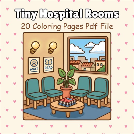 Bold and Easy Coloring Pages: Tiny Hospital Room Interiors | 20 Medical Theme Printable for Kids & Adults | Kawaii Doctor, Nurse Office PDF - Etsy