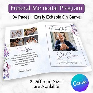 4 Editable Funeral Program Template, Funeral Memorial Canva Editable Designs, Greenery Order of Service, Celebration of Life Program Digital - Etsy