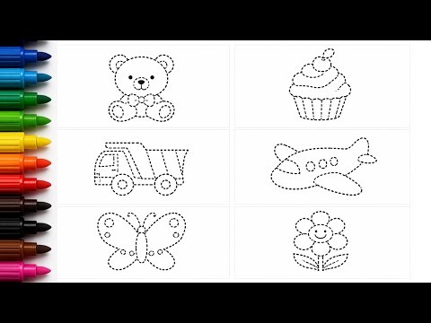 Learn to trace and draw 6 cute and fun pictures step by step for kids Teddy, Icecream, Truck & More