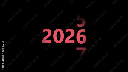Numbers transitioning from 2025 to 2026 animation on a black background