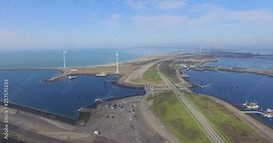 Aerial: The famous storm surge barrier in the south west of the Netherlands.