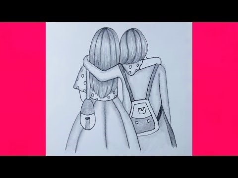 رسم سهل||رسم صديقات بالرصاص سهل للمبتدئين||تعلم الرسم