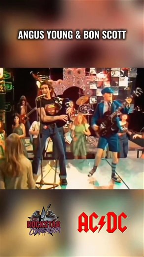 Dynamic and comedic duo of AC/DC, Angus Young and Bon Scott moments #classicrock #acdc #angusyoung