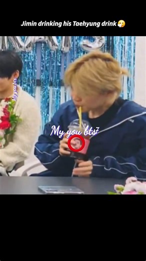Jimin drinking his Taehyung drink