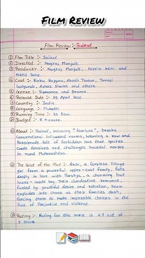 Movie review in english | sairat film review writing #shorts #shortsfeed #viralshorts