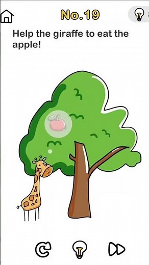 brain out। level 19। Help the giraffe to the apple!। @Raratewa.