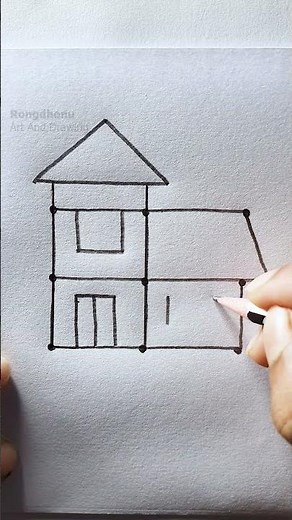 A House Drawing With 9 Dots | Easy House Drawing With Pencil