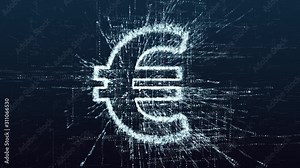 Symbol of electronic money. The Euro in the digital global network. Protection and coding of non-cash financial transactions. Modern virtual currency.