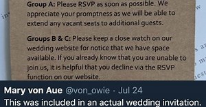 A controversial wedding invite that splits guests into three groups has the internet up in arms