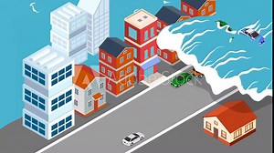 Tsunami Wave Hitting Coastal City 3d animation cartoon Stock Video