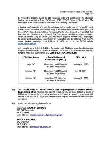 INVITATION TO BID (CIVIL WORKS) FOR CONTRACT ID No. 26OH0033