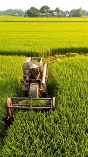 small robotic combine harvester in village #farming #agriculture #farm #agricultural_machinary #gm
