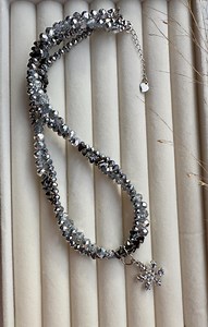 Twisted Hematite Snowflake Pendant Necklace, Faceted Crystal Beads - Etsy UK