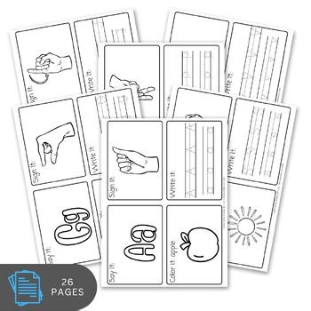 Alphabet Worksheets | Letter Writing Practice Bundle | ASL Sign, Color