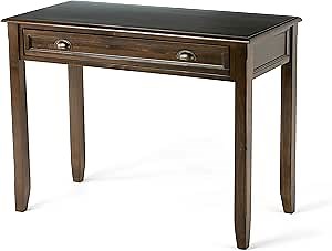 SIMPLIHOME Burlington SOLID WOOD Transitional 42 inch Wide Writing Office Desk in Mahogany Brown for the Office Desk, Writing Table, Workstation and Study Table