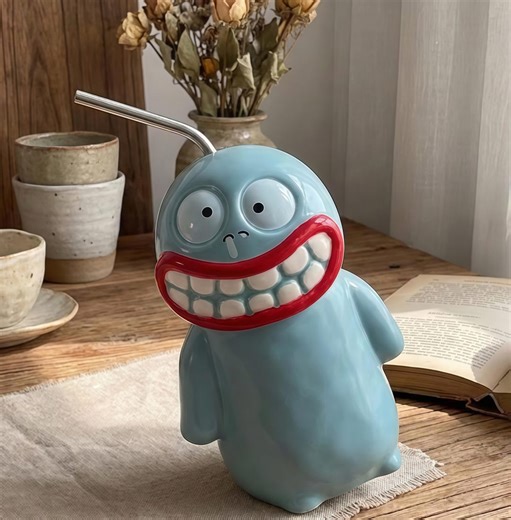 Funny Blue Monster Mug With Lid & Metal Straw | Ugly Cute Ceramic Coffee Cup | 15oz Novelty Gift for Boys | Quirky Kitchen Decor - Etsy