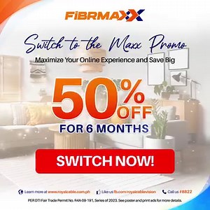 Switch to Royal Cable today and save more on your Digital TV Access and internet service! With our enhanced switcher promo, you can get 50% off on your monthly subscription fee for the next 6 months. That's a total of 3 months of savings! To avail this promo the applicant must follow the mechanics and provide the following requirements: • Copy of Id • Updated and proof of billing of old provider with the name and address. • Receipt of the proof of billing provided The provided service receipt mu