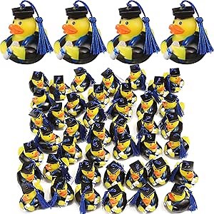 Lewtemi 24 Blue Graduation Diploma Rubber Ducks 2026 Grad Rubber Duck Graduation Duck Bulk Cake Topper for Bathtub Swimming Pool Theme Party, 2.5 x 2.5 x 2 Inch